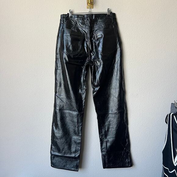 Good American Black Vinyl Faux Leather Boot Cut High Rise Pants Size 4/27 - Picture 3 of 7